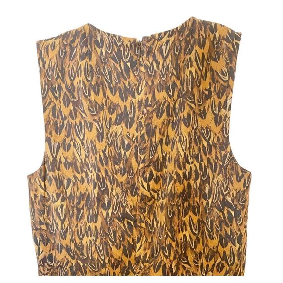 Brown Michael Kors Collection Feather Print Midi Dress Women’s Size 2 Made Italy - Picture 4 of 12